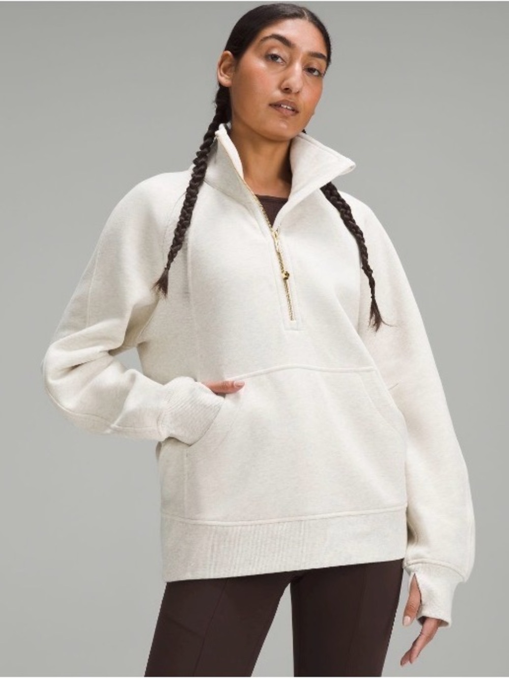 lululemon athletica Oversized Funnel-neck Halfzip Scuba Long - Heathered Bone